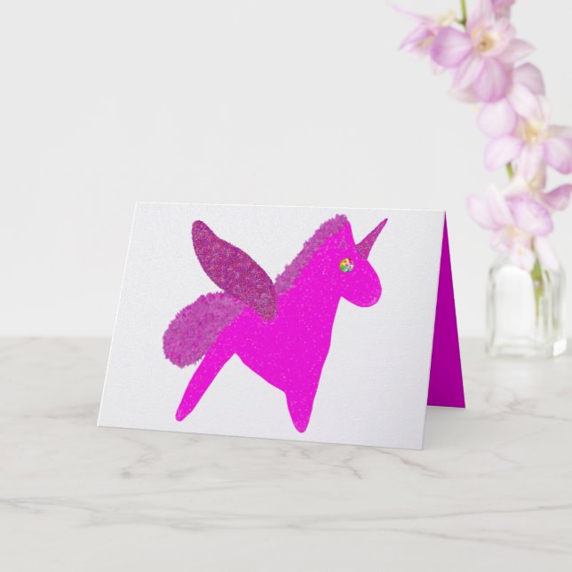 Tarjeta Unicornio fucsia brillante pegaso brillo (Orquídea)