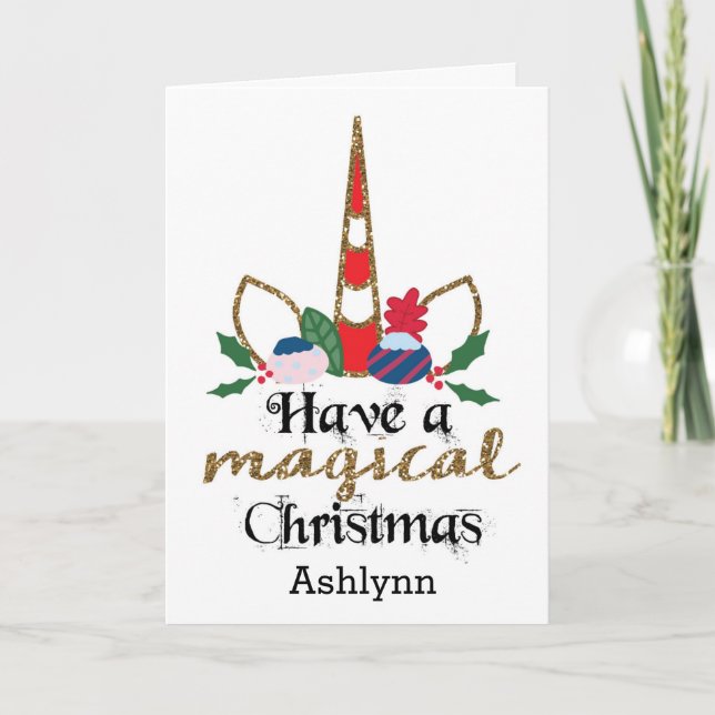 Tarjeta Unicornio Mágico de Navidad (Anverso)