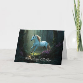 Tarjeta Unicornio mágico en cumpleaños forestal encantado