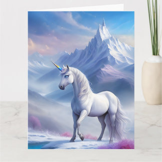 Tarjeta Unicornio místico en un reino de fantasía mágica
