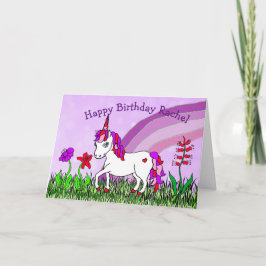 Tarjeta Unicornio personalizado, flores y cumpleaños de la