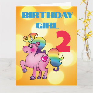 Tarjeta Unicornio personalizado para niña de 2 años