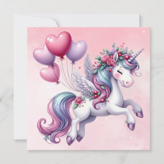 Tarjeta Unicornio rosa pastel (Anverso)
