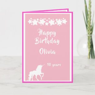 Tarjeta Unicornio rosa y blanco con estrellas
