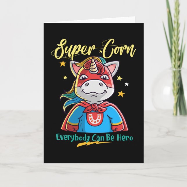 Tarjeta Unicornio super héroe genial (Anverso)