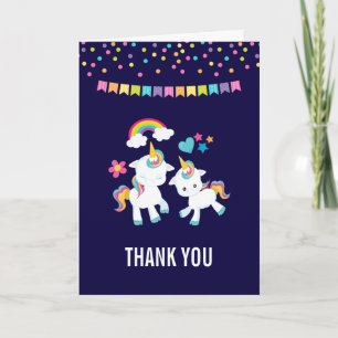 Tarjeta Unicornios Mágicos Bailando Arcoíris de Gracias