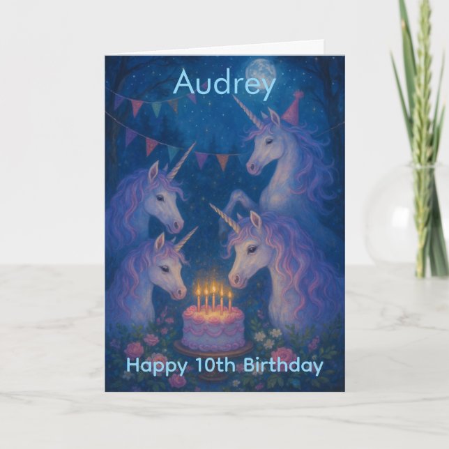 Tarjeta Unicornios Mágicos Cumpleaños Personalizables Míst (Anverso)