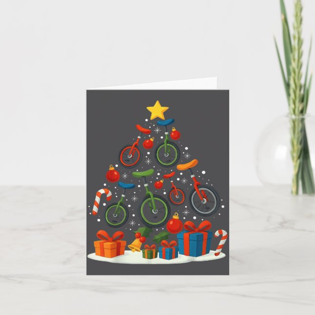 Tarjeta Unicycling Unicycle Christmas Tree Xmas  (Anverso)