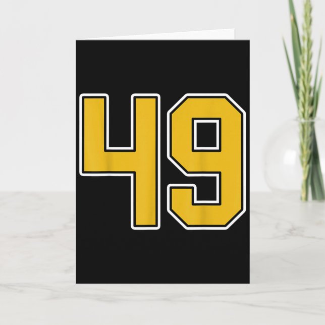Tarjeta Uniforme de Jersey Negro Blanco Old Gold Número 49 (Anverso)