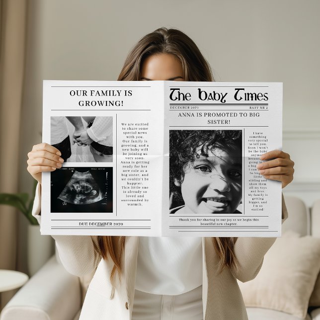 Tarjeta Unique Newspaper Big Sister Pregnancy Announcement (Subido por el creador)