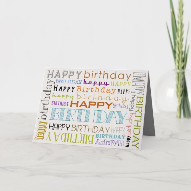 Tarjeta Unisex Multicolor Happy Birday Text Bday Card (Anverso)