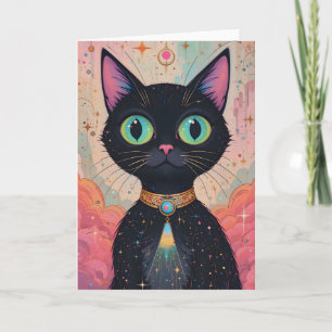 Tarjeta Universo de Gato Negro Cósmico Futurista Atómico