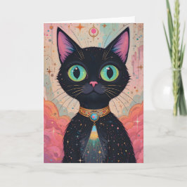 Tarjeta Universo de gato negro futurista atómico