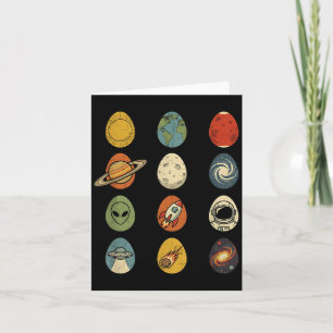 Tarjeta Universo Huevo de Pascua Retro Planetas Espacio Ga