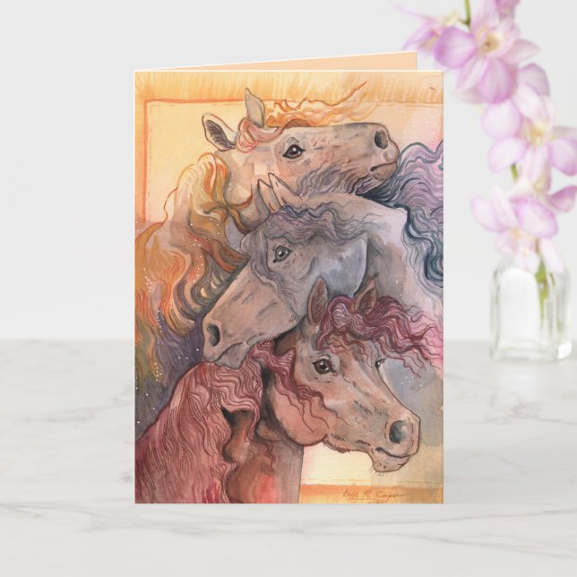 Tarjeta Uno con los Caballos de Acuarela de Hierro (Orquídea)