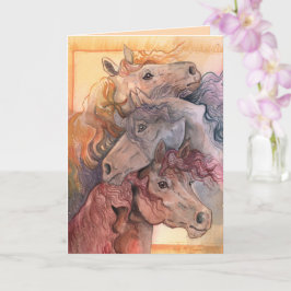 Tarjeta Uno con los Caballos de Acuarela de Hierro