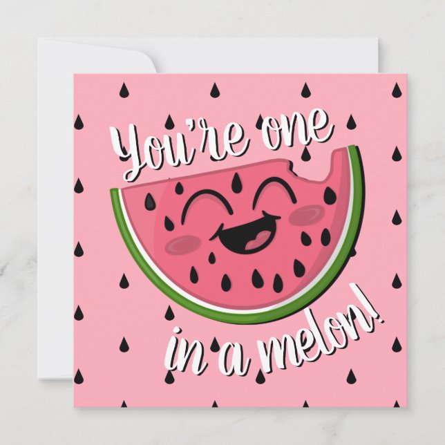 Tarjeta Uno en un Melón Cute de Melón Cumpleaños Rosa (Anverso)