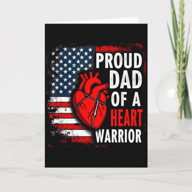 Tarjeta Us Flag Chd Awareness Proud Dad Of A Heart Warrior (Anverso)