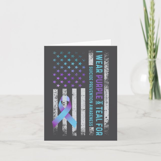 Tarjeta Us Flag I Wear Purple And Teal Suicide Prevention  (Anverso)
