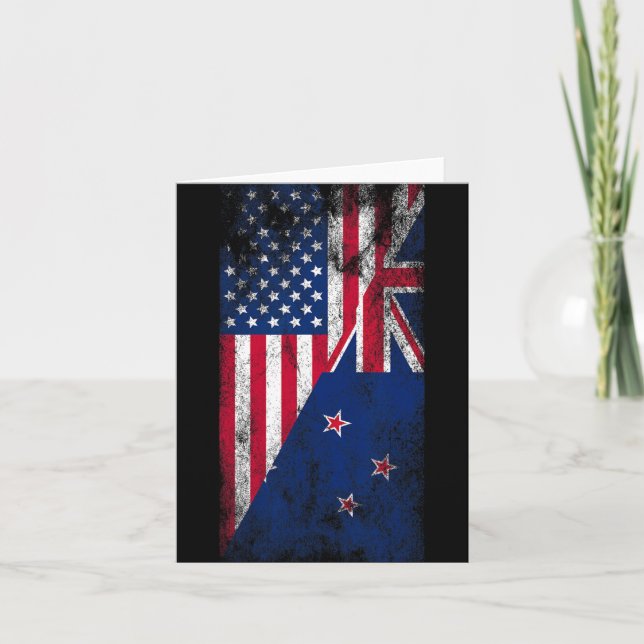 Tarjeta Usa &amp; New Zealand Flags - Us Of America Kiwi,  (Anverso)