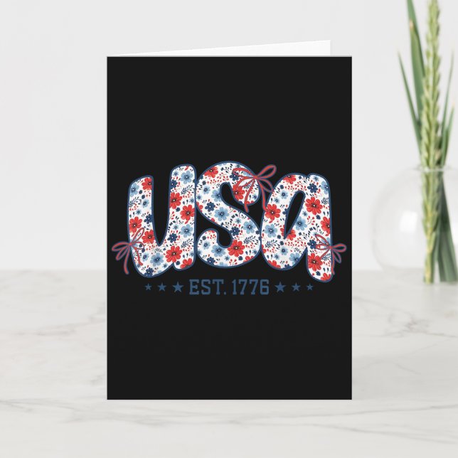 Tarjeta Usa Est 1776 Floral Preppy 4th Of July Coquette Bo (Anverso)