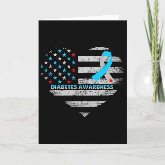 Tarjeta Usa Flag Diabetes Awareness Heart Family Support  (Anverso)