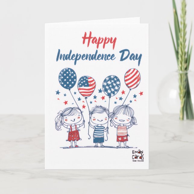 Tarjeta USA Independence Day - Cute Kids (Anverso)