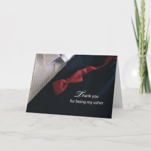 Tarjeta Usher Gracias a Red Tie y a Black Tuxedo Boda