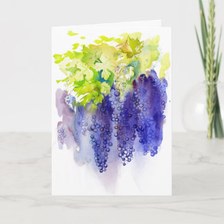 Tarjeta Uvas Moradas y Hojas de Vid Acuarela