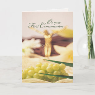Tarjeta Uvas y Cruz de Primera Comunión