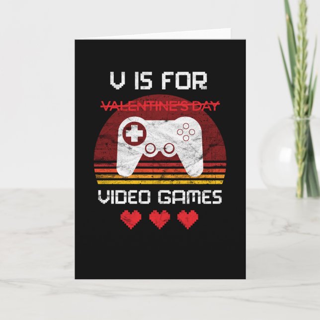 Tarjeta V Es Para Videojuegos Divertidos Valentines Gamer  (Anverso)