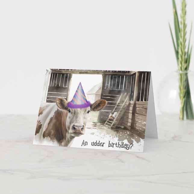 Tarjeta Vaca acuarela De Cumpleaños En Barn (Anverso)