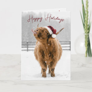 Tarjeta Vaca Altas de Navidad Lamiendo Copos de Nieve
