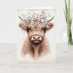 Tarjeta Vaca Altura de Boda con Corona Floral Nupcial