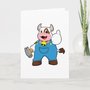 Tarjeta Vaca como artesano con martillo