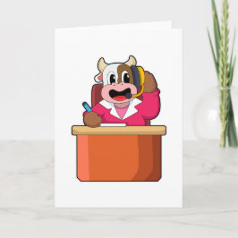 Tarjeta Vaca como secretaria con mesa