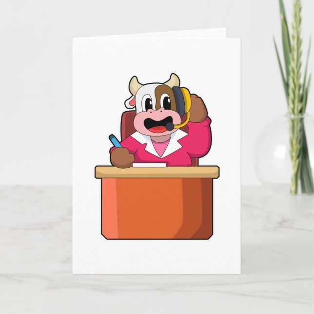 Tarjeta Vaca como secretaria con mesa (Anverso)