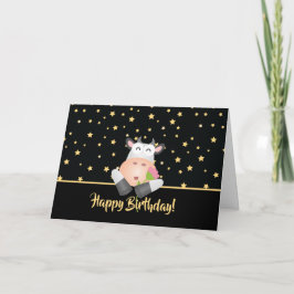 Tarjeta Vaca de dibujos animados divertida con flor Cumple