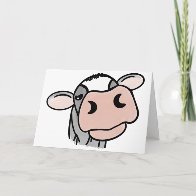 Tarjeta vaca de dibujos animados negro blanco rosa beso gr (Anverso)
