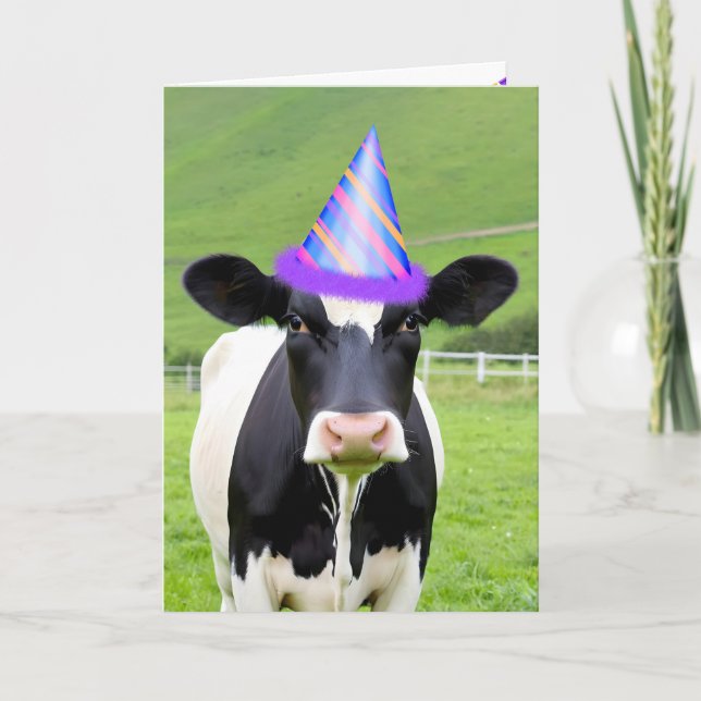 Tarjeta Vaca De Fiesta De Cumpleaños En Pastor (Anverso)