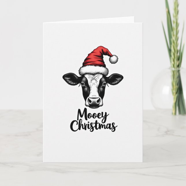 Tarjeta Vaca Divertida Mooey Navidad (Anverso)