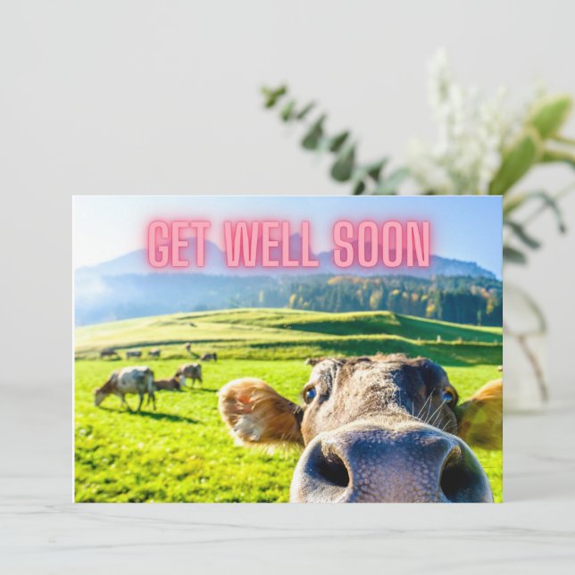 Tarjeta Vaca divertida se recuperará pronto (Anverso de pie)