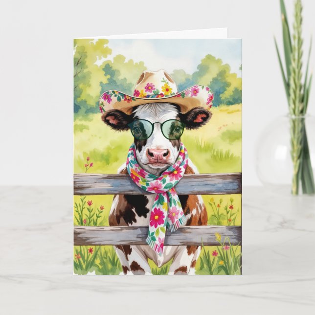 Tarjeta Vaca doméstica nueva con anteojos y Gorra (Anverso)