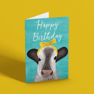Tarjeta Vaca dulce con cumpleaños de Personalizable Bow