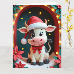 Tarjeta Vaca dulce con sombrero de Santa en escena de esta