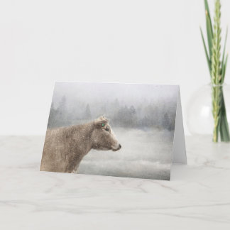 Tarjeta Vaca en caída de nieve