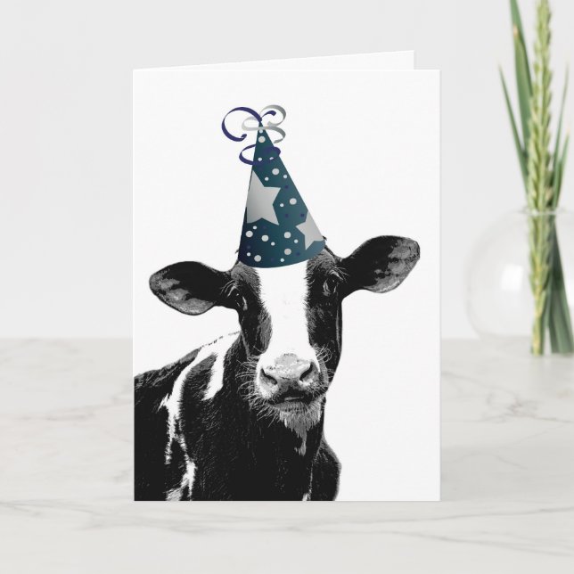 Tarjeta Vaca Fiestera - Celebración de Estilo Lácteo (Anverso)