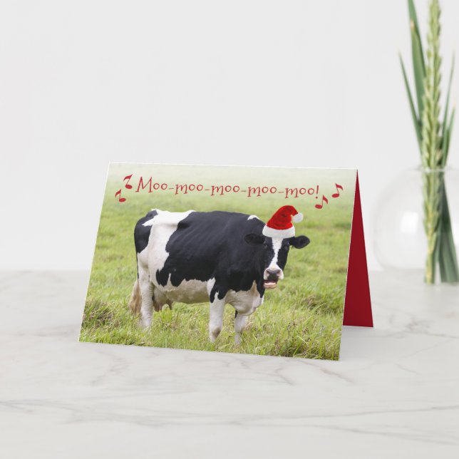 Tarjeta Vaca graciosa de Navidades cantantes (Anverso)