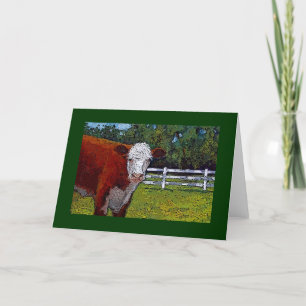 Tarjeta Vaca Hereford en Pastura: Ilustracion: Granja