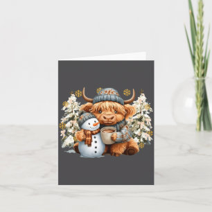Tarjeta Vaca Highland Adorable Con Chocolate Caliente De M
